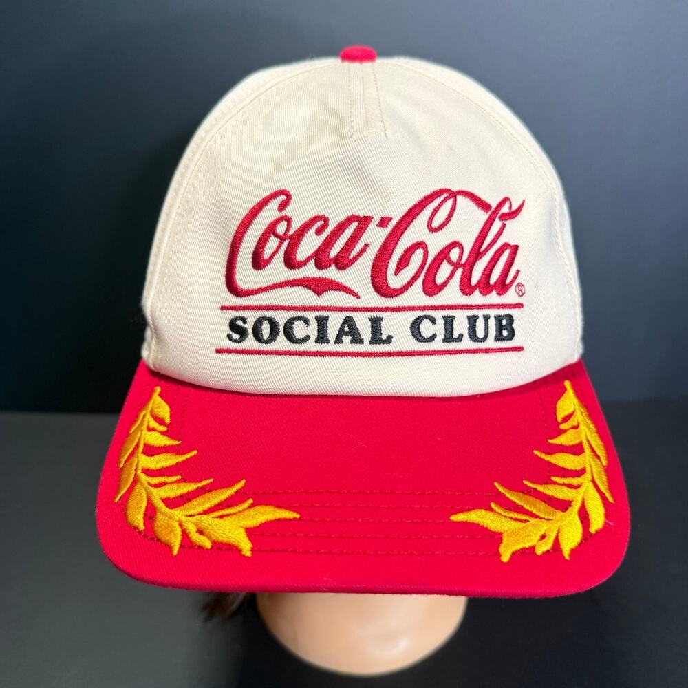 Coca-Cola Social Club Captain Hat Ivory Red Gold Leaf Snapback Cap